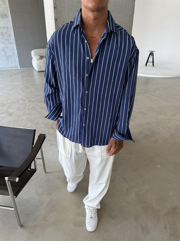 Cizgili Fresh Kumaş Gömlek - Lacivert