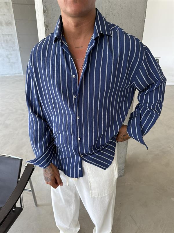 Cizgili Fresh Kumaş Gömlek - Lacivert