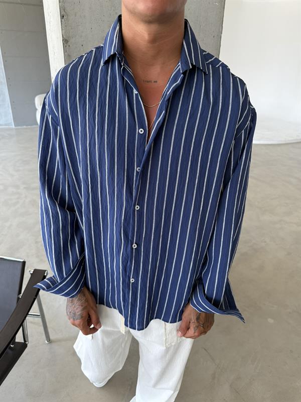 Cizgili Fresh Kumaş Gömlek - Lacivert