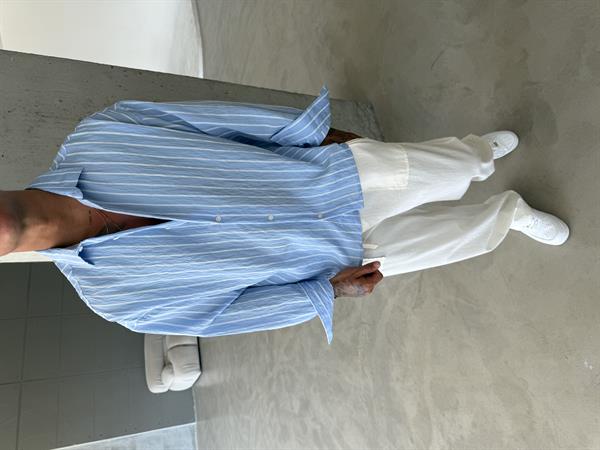 Cizgili Fresh Kumaş Gömlek - Mavi