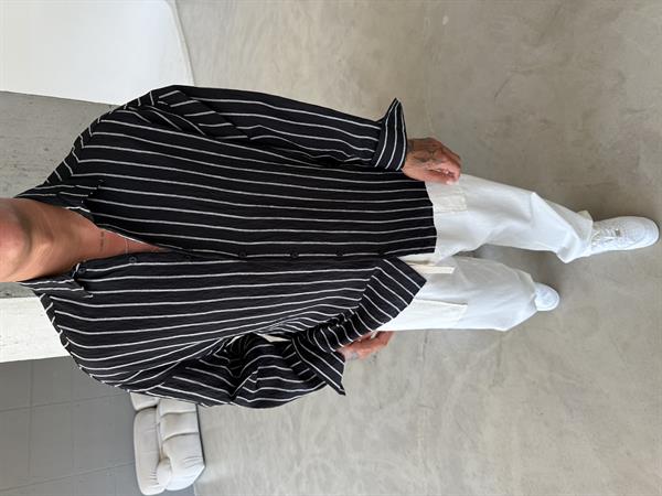 Cizgili Fresh Kumaş Gömlek - Siyah