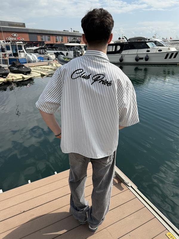 Club Prive Nakış Detay Kısa Kol Gömlek - Beyaz