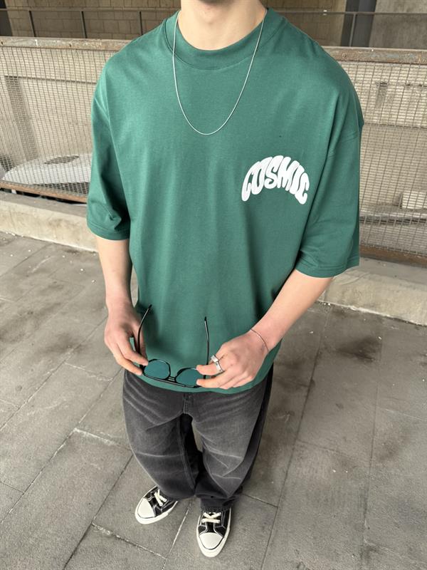 Cosmic Baskılı Oversize T-Shirt - Yeşil
