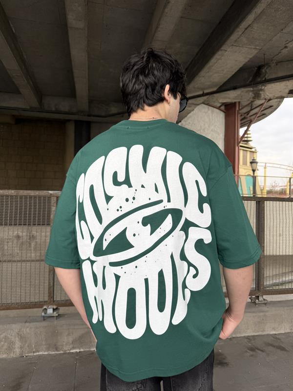Cosmic Baskılı Oversize T-Shirt - Yeşil