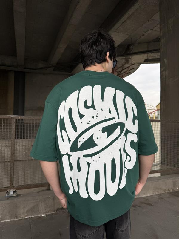 Cosmic Baskılı Oversize T-Shirt - Yeşil