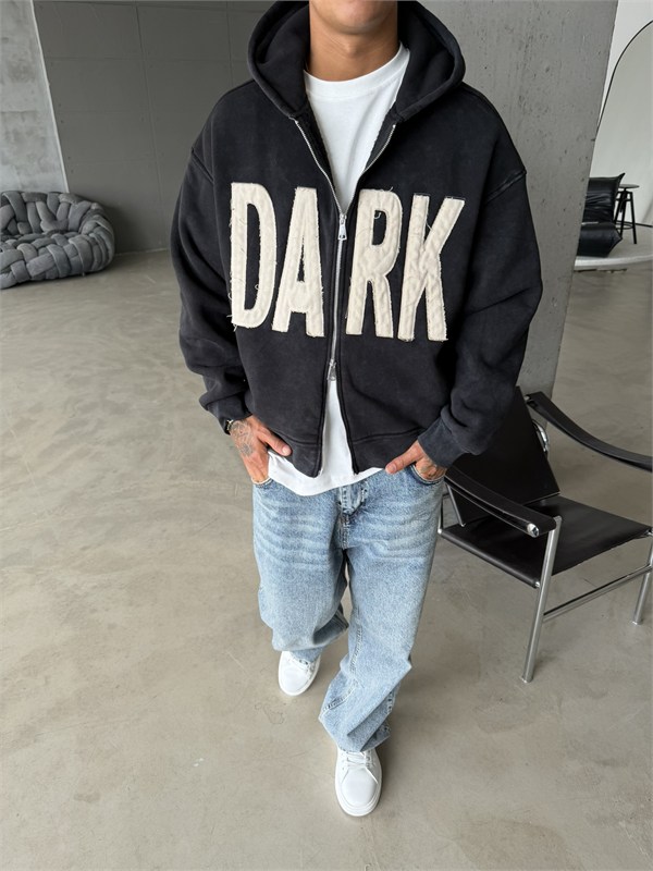 DARK Washed Premium Acid Yıkama Zİp Hoodie