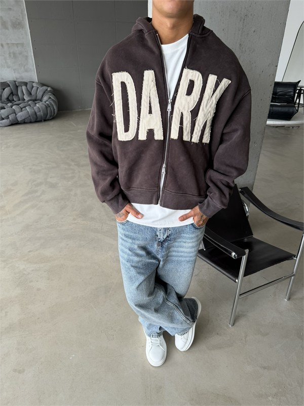 DARK Washed Premium Acid Yıkama Zİp Hoodie