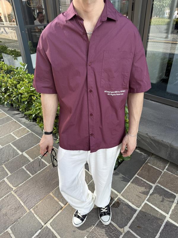 Defiant Baskılı Basic Gömlek - Bordo