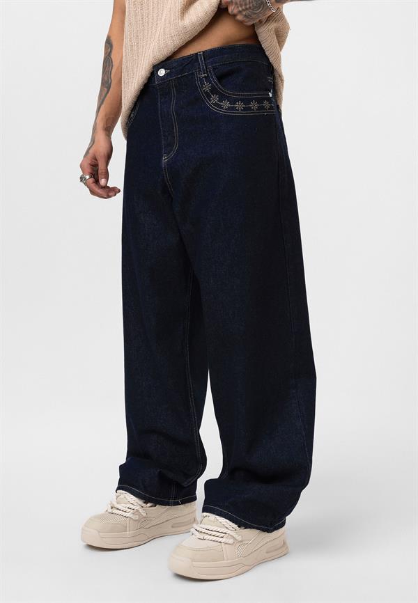 Desenli Basic Baggy Pantolon - Lacivert