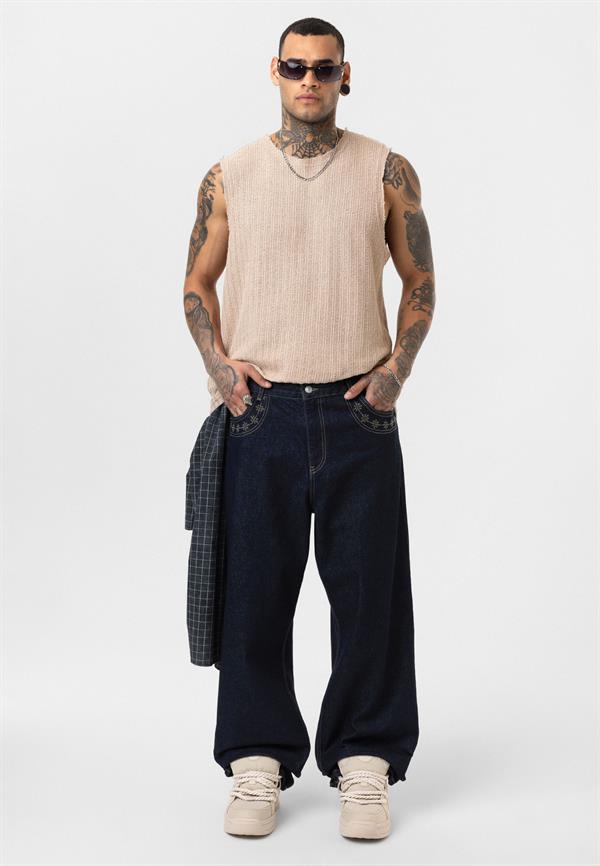 Desenli Basic Baggy Pantolon - Lacivert