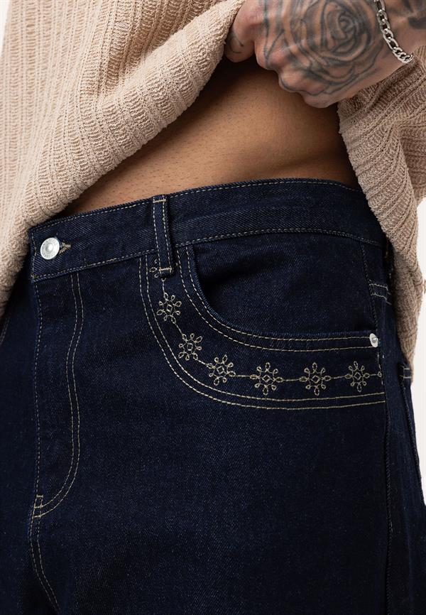 Desenli Basic Baggy Pantolon - Lacivert