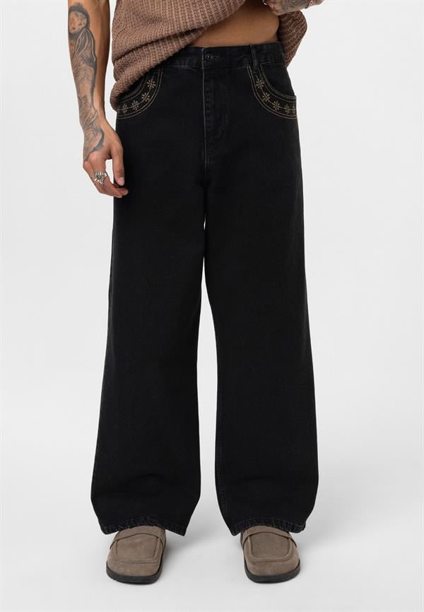 Desenli Basic Baggy Pantolon - Siyah