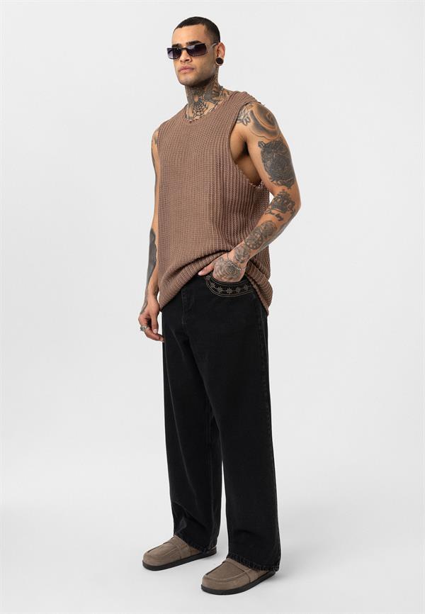 Desenli Basic Baggy Pantolon - Siyah