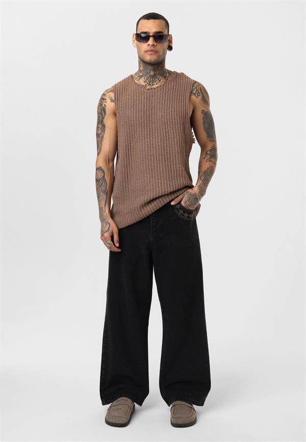 Desenli Basic Baggy Pantolon - Siyah