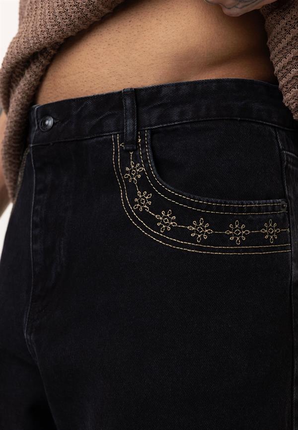 Desenli Basic Baggy Pantolon - Siyah