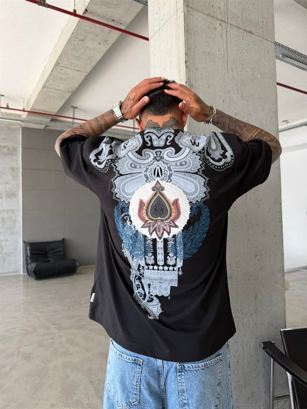 Desenli Premium Barok T-Shirt - Siyah