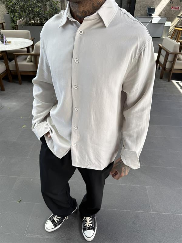 Dokulu Rahat Kumaş Gömlek - Bej