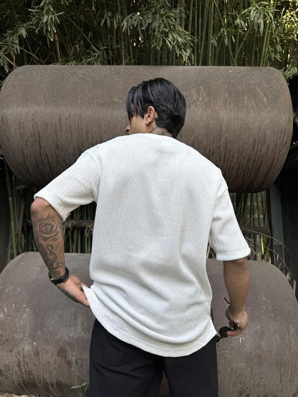 Dokulu T Kumaş Fit T-Shirt - Beyaz