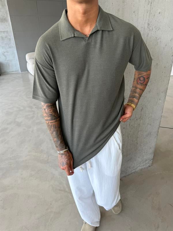 Dokuma Kumaş Basic Polo Yaka - Haki