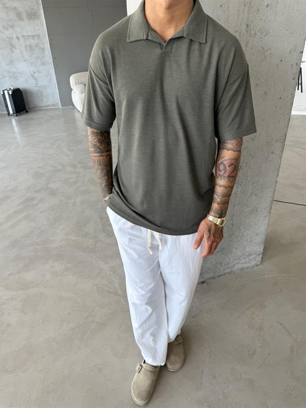 Dokuma Kumaş Basic Polo Yaka - Haki