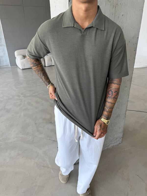 Dokuma Kumaş Basic Polo Yaka - Haki