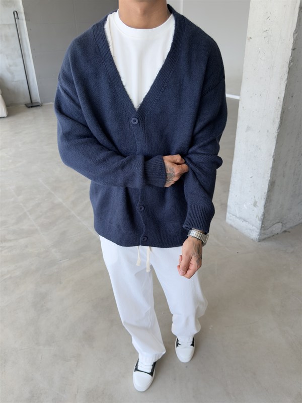 Düğmeli Basic Triko Hıkra - Lacivert