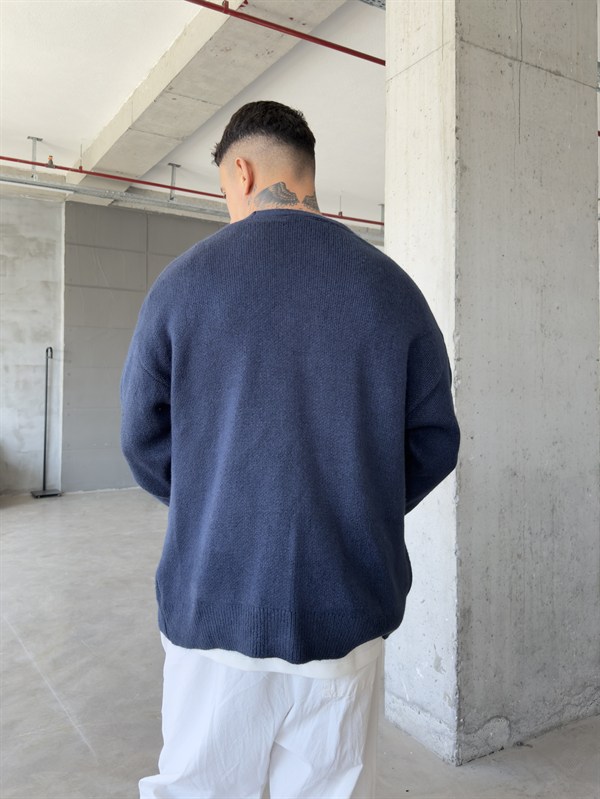 Düğmeli Basic Triko Hıkra - Lacivert