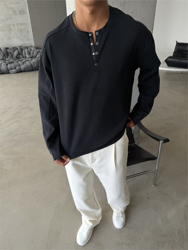 Düğmeli Henly Yaka Premium Sweat
