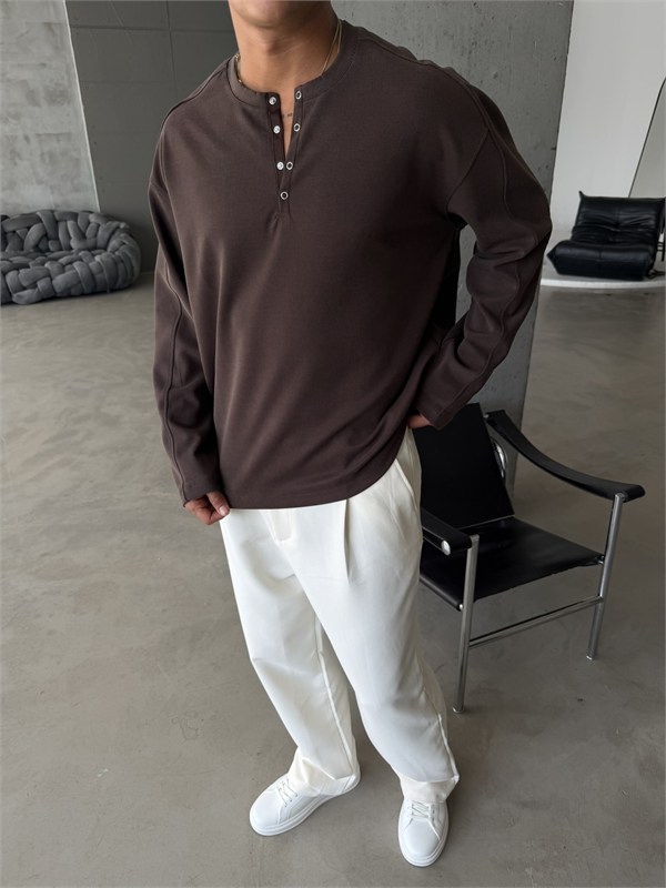 Düğmeli Henly Yaka Premium Sweat