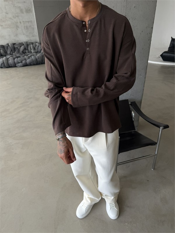 Düğmeli Henly Yaka Premium Sweat