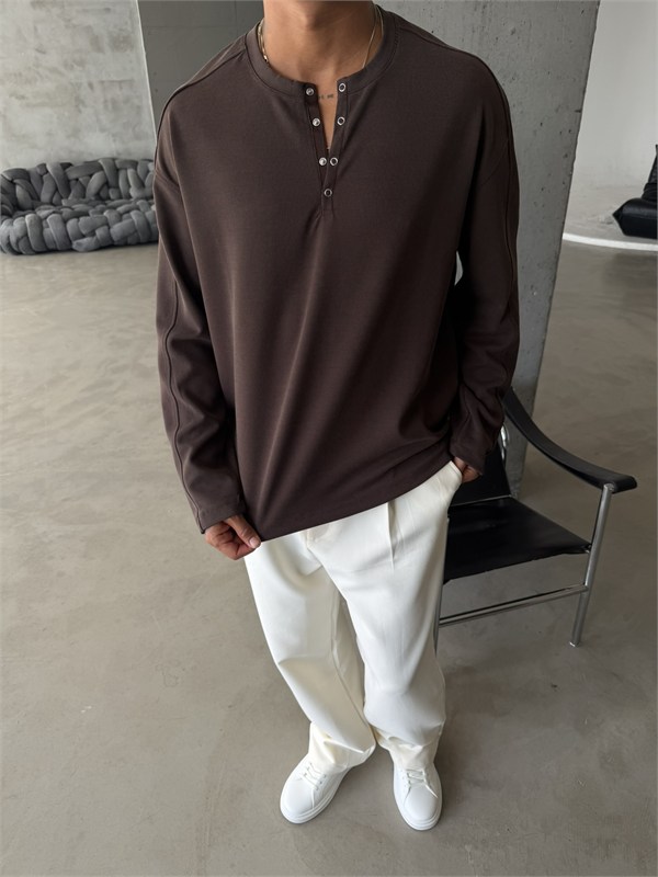 Düğmeli Henly Yaka Premium Sweat