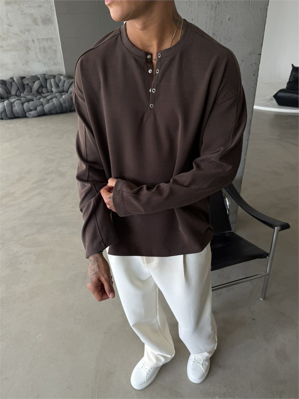 Düğmeli Henly Yaka Premium Sweat