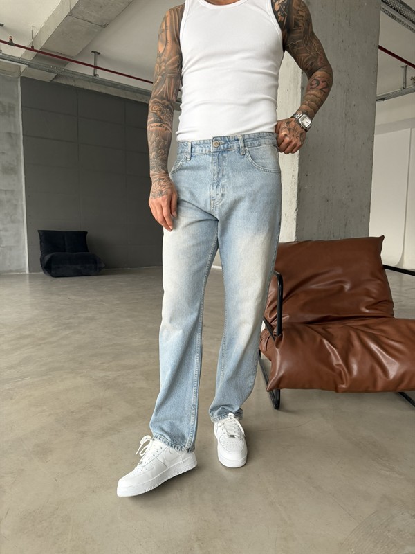 Düz Baggy Fit Basic Pantolon - Buz Mavi