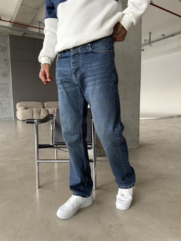 Düz Basic Baggy Pantolon - İndigo