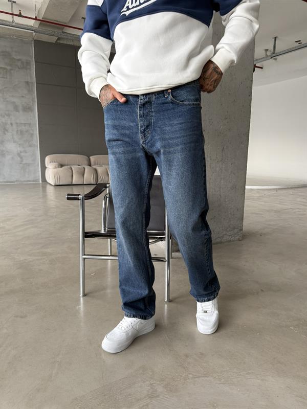 Düz Basic Baggy Pantolon - İndigo