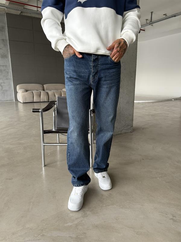 Düz Basic Baggy Pantolon - İndigo