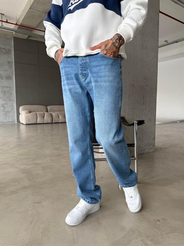 Düz Basic Baggy Pantolon - Mavi