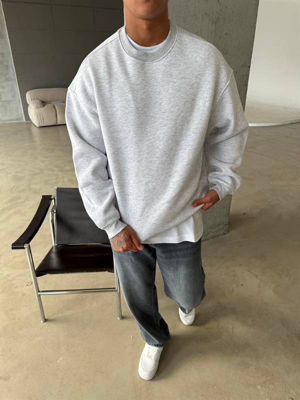 Düz Basic Bisiklet Yaka Sweat - Karmelanj