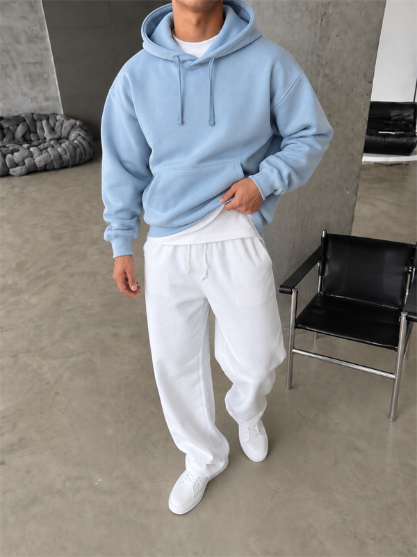 Düz Basic Kapüşonlu Sweatshirt - Bebe Mavi