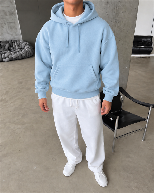 Düz Basic Kapüşonlu Sweatshirt - Bebe Mavi