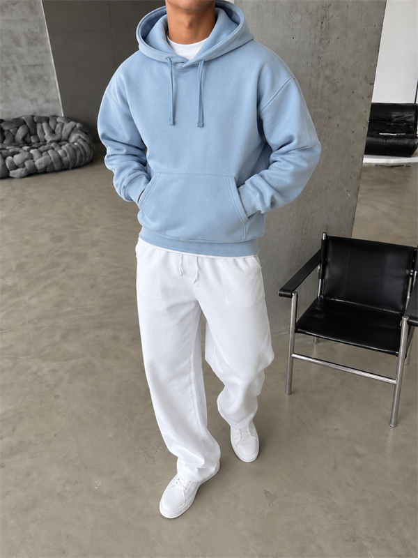 Düz Basic Kapüşonlu Sweatshirt - Bebe Mavi