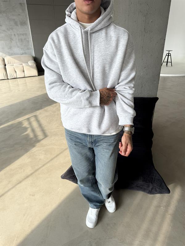 Düz Basic Kapuşonlu Sweatshirt - Karmelanj