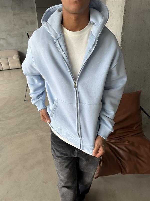 Düz Basic Zip hırka - Bebe Mavi