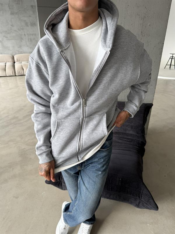 Düz Basic Zip hırka - Gri