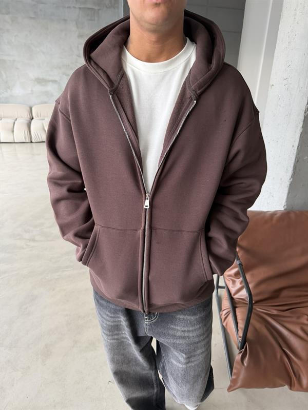Düz Basic Zip hırka - Kahve