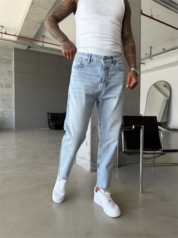 Düz Buz Mavi Boyfriend Jean - Buz Mavi