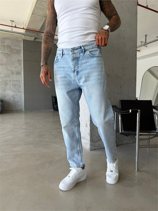 Düz Buz Mavi Boyfriend Jean - Buz Mavi