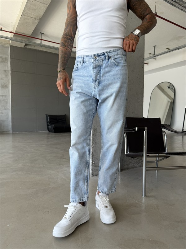 Düz Buz Mavi Boyfriend Jean - Buz Mavi