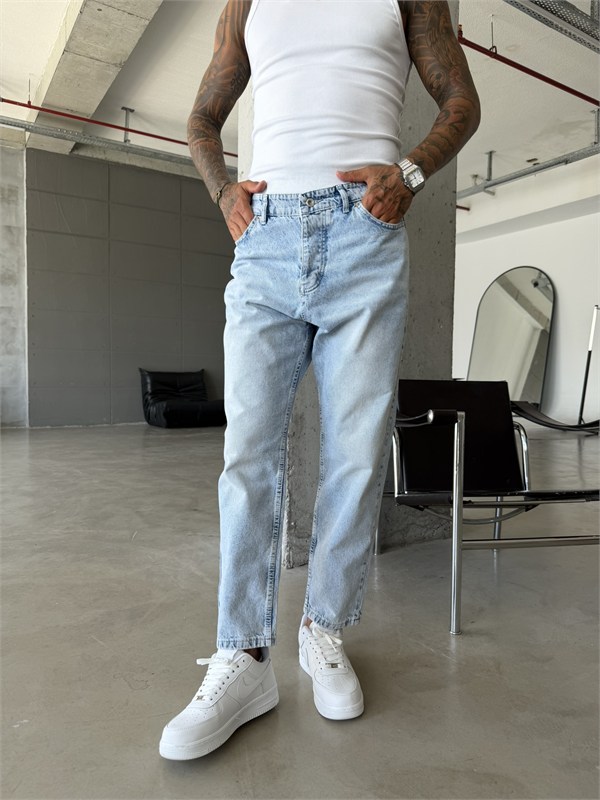Düz Buz Mavi Boyfriend Jean - Buz Mavi