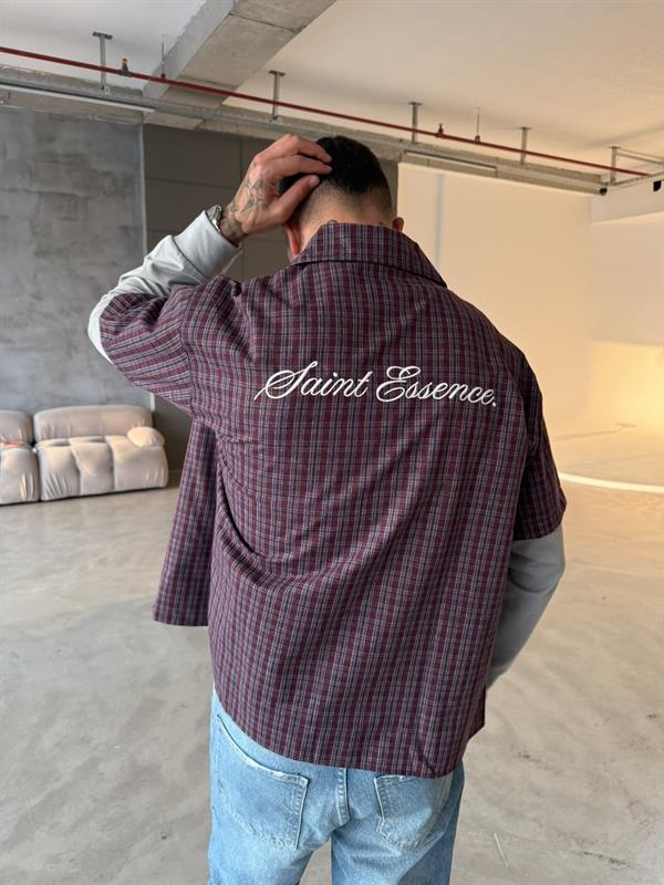 Ekose Eklem Kol Detaylı Gömlek - Bordo